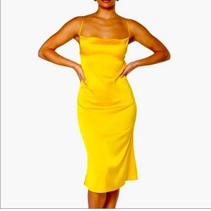 Evening Stretch Charmeuse Dress, Lemon Chrome Danielle Bernstein-We Wore What